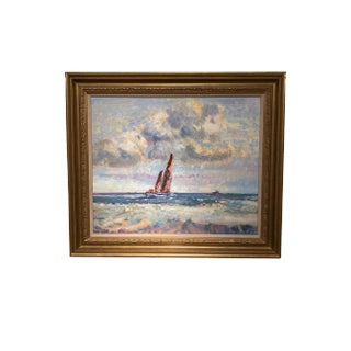 20th Century Impressionist Painting "Sailing Barge, Yarmouth Road" by Geoffrey Chatten For Sale
