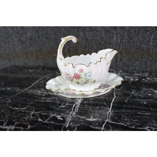 Limoges Floral & Shell Gravy Boat Set | Chairish