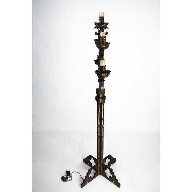 Striking Italian Brutalist floor lamp designed and produced by Longobard in the 1970s. This sculptural piece features an...