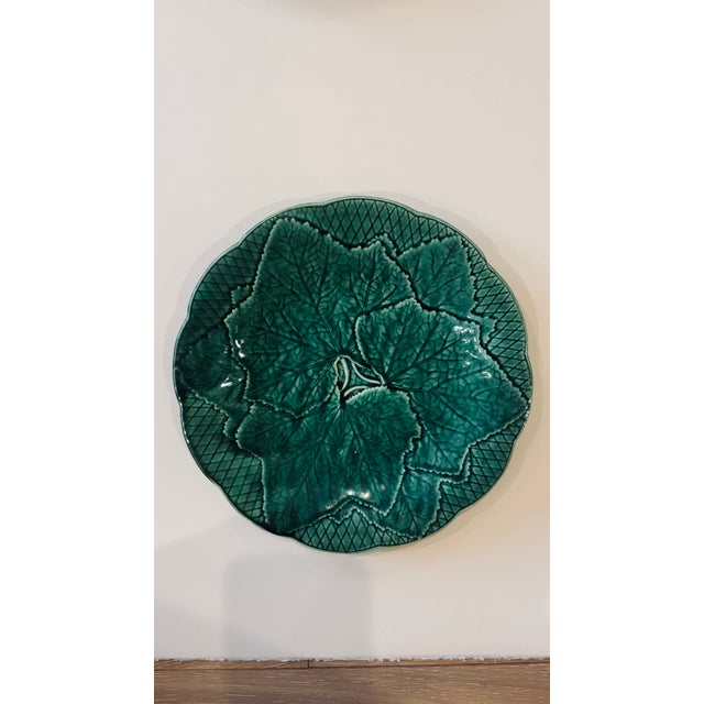 Set/6 Green Leaf Scalloped Majolica Plate From Gien For Sale - Image 12 of 13