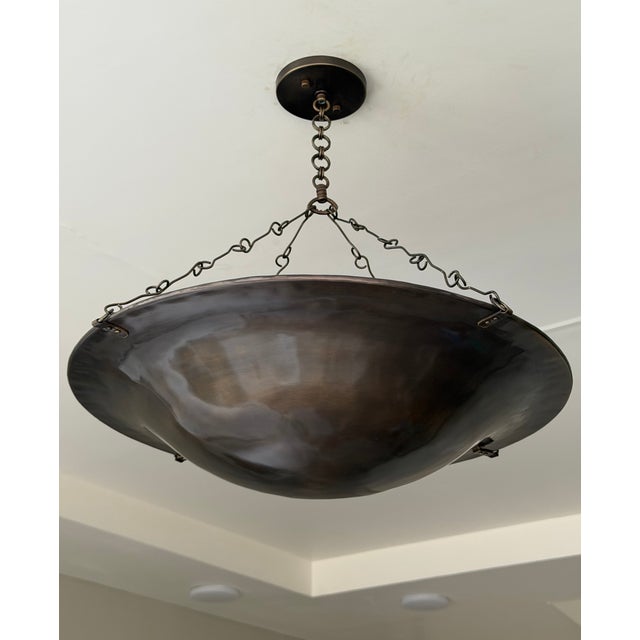 Bronze Art Deco Handmade Brass Bowl Chandelier, 4 Light Hanging Ceiling Fixture, Antique Finish Brass Lamp For Sale - Image 8 of 10