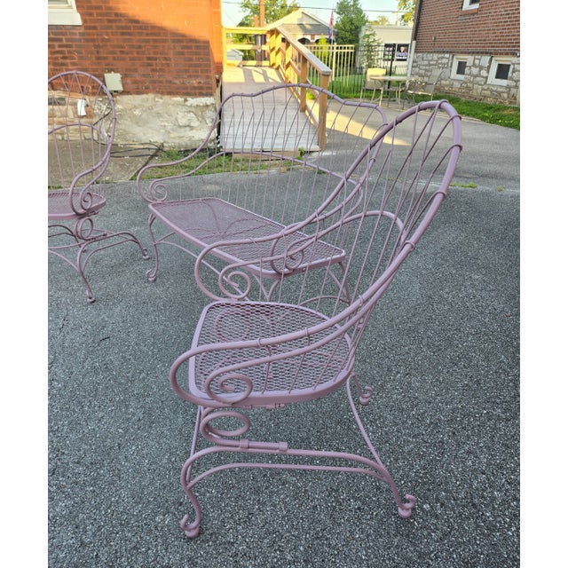 1960s Vintage Pink Garden Bench & Chairs, 3 Pieces For Sale - Image 5 of 6
