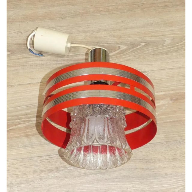 Red Ceiling Lamp in Metal & Glass, 1970s For Sale - Image 8 of 8