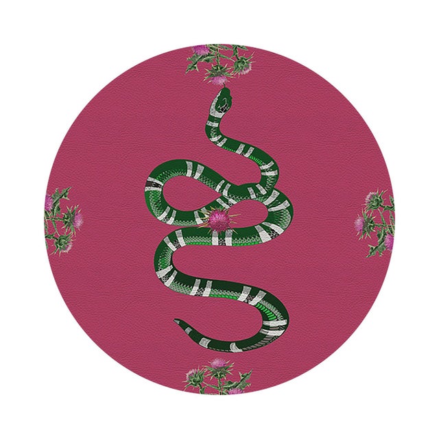 2020s Thistle And Snake Pink Vegan Leather Round Pebble Placemat, Set of 4 For Sale - Image 5 of 5