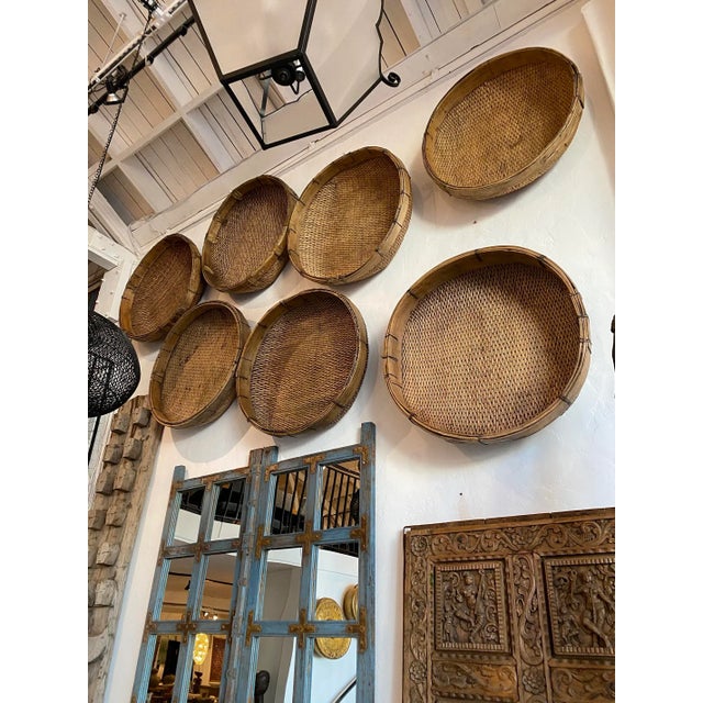 Vintage Asian Coastal Jumbo Bamboo Grain Basket For Sale - Image 10 of 11