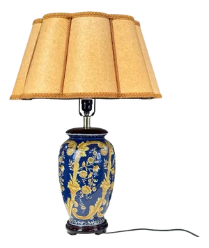 Antique Porcelain Table Lamp with Parchment Shade, 1910s
