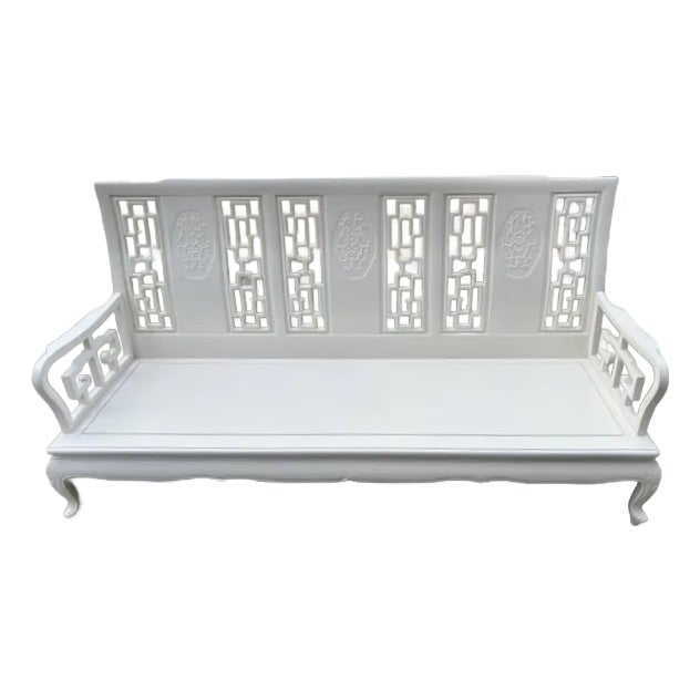 Chinoiserie Sofa in Fresh Ivory Lacquered Finish For Sale