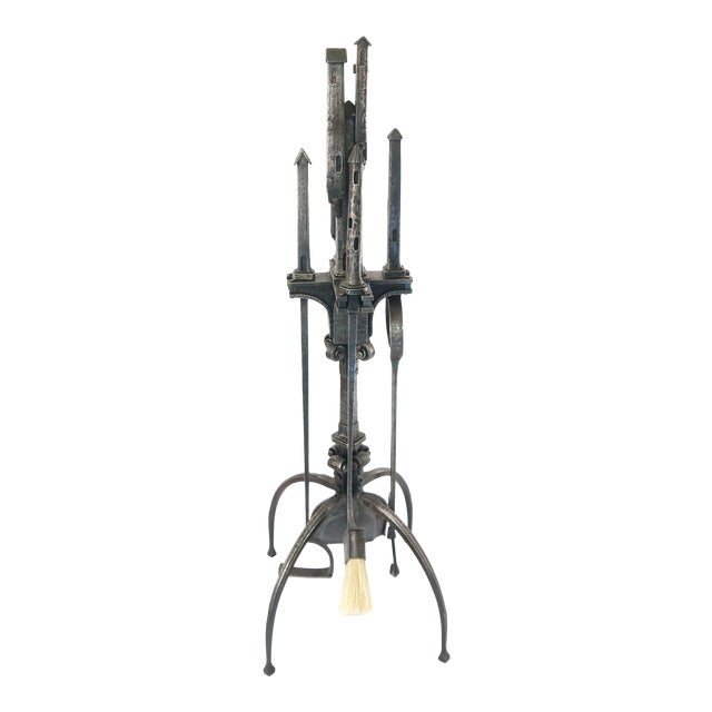 2020s "San Gimignano" Forged Shovel, Poker, Fire Tongs, Broom Fireplace Tools Set - 5 Pieces For Sale