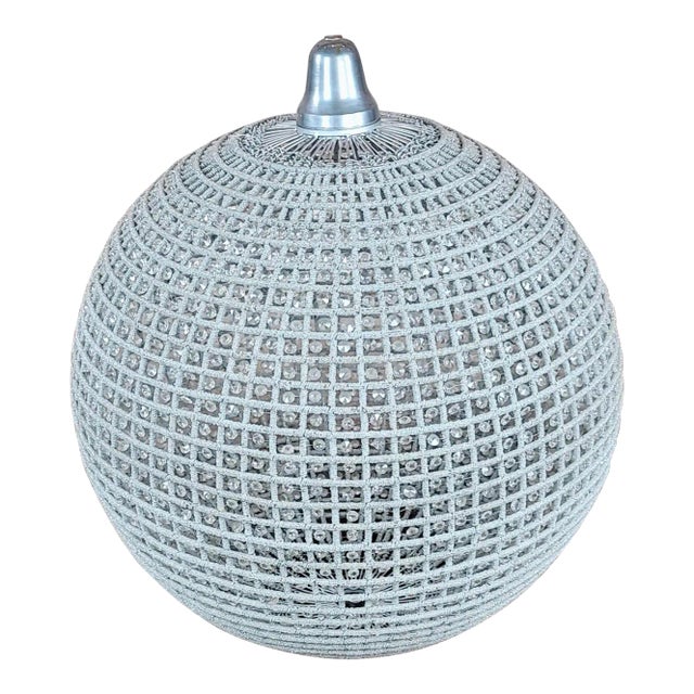 1970s Vintage Large 35" Wide Crystal Beaded Pendant Ball -Light Fixture For Sale