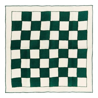 Misette Chessboard Linen Napkins, Set of 4, Green For Sale