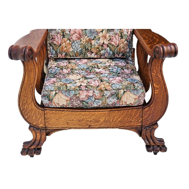 Antique Arts & Crafts Tiger Oak Morris Recliner Chair With Push Button Mechanism c.1900 For Sale - Image 9 of 18