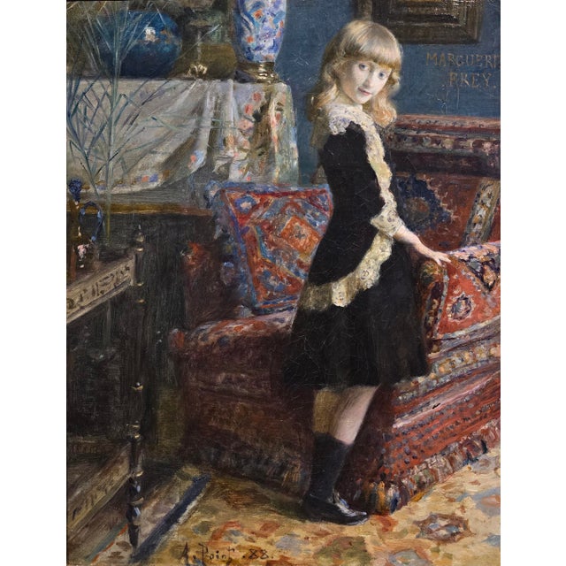 Realism Armand Point -Portrait of a Young Girl in an Interior- 19th Century French Oil Painting For Sale - Image 3 of 13