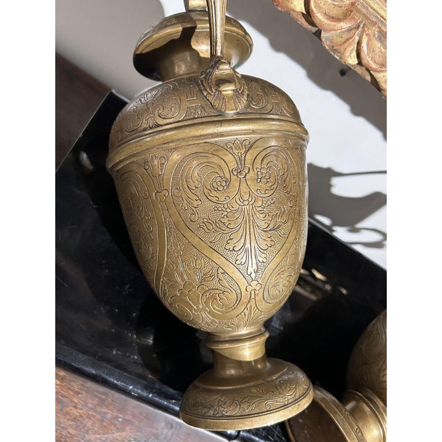 Engraved Bronze Vases, Set of 2 For Sale - Image 8 of 10