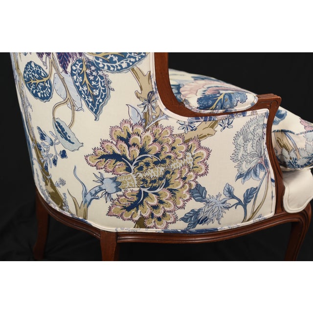 Linen Schumacher Linen Accent Chair on Restored Vintage Ethan Allen Camille Bergere With Linen For Sale - Image 8 of 18