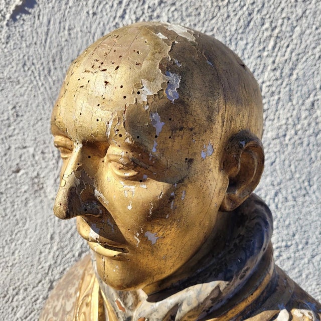 Unknown, Bust of Saint or Bishop, 17th-18th Century, Gilded Wood For Sale - Image 5 of 18