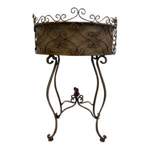 Vintage Wrought Iron Plant Stand – Decorative Scrollwork Jardinière