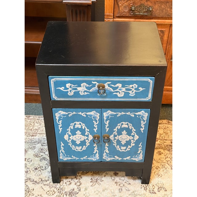 Hand Painted Front Black Nightstand, Cobalt For Sale In San Francisco - Image 6 of 12