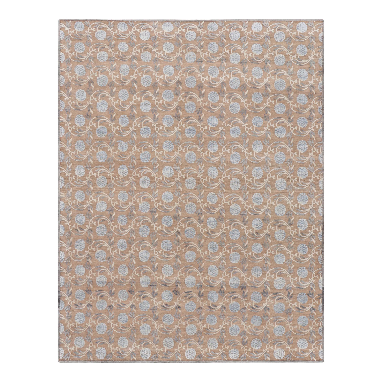 Rug & Kilim’s Modern Block Print Rug in Brown and Blue with Floral ...
