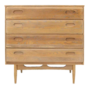 Solid Oak Cerused Finish Four Drawers Bachelor Chest on Dowel Legs Mid Century