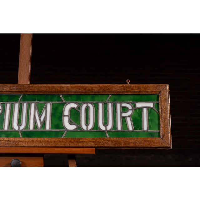 1930s Antique “Auditorium Court” Stained Glass Transom Sign For Sale - Image 5 of 10