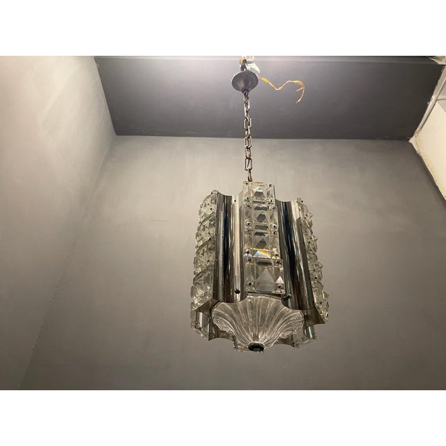 Glass Cut Crystal & Chrome Pendant Light, 1970s For Sale - Image 7 of 14