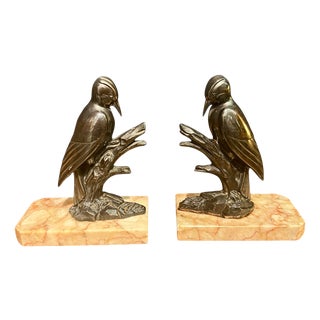 Art Deco Bookends in Tin & Marble, 1940s, Set of 2 For Sale