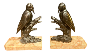 Art Deco Bookends in Tin & Marble, 1940s, Set of 2