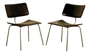 1970s Vintage Slender Italian Stitched Leather Lounge Chairs - a Pair
