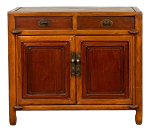 Vintage Chinese Two-Toned Cabinet with Drawers, Doors and Bronze Hardware