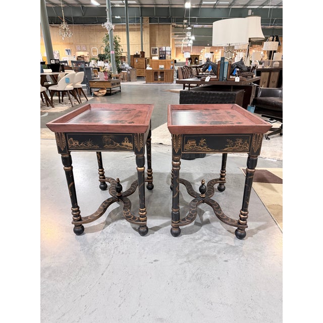 Late 20th Century Decorative Japanned Chinoiserie Tray Side Tables For Sale - Image 4 of 9