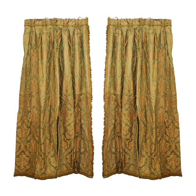 Gold Damask Silk and Fringe Drapes Chairish