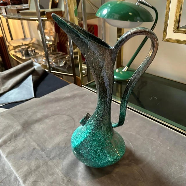 1950s Mid-Century Modern Green Ceramic Italian Unique Piece Jug Vase For Sale - Image 12 of 12