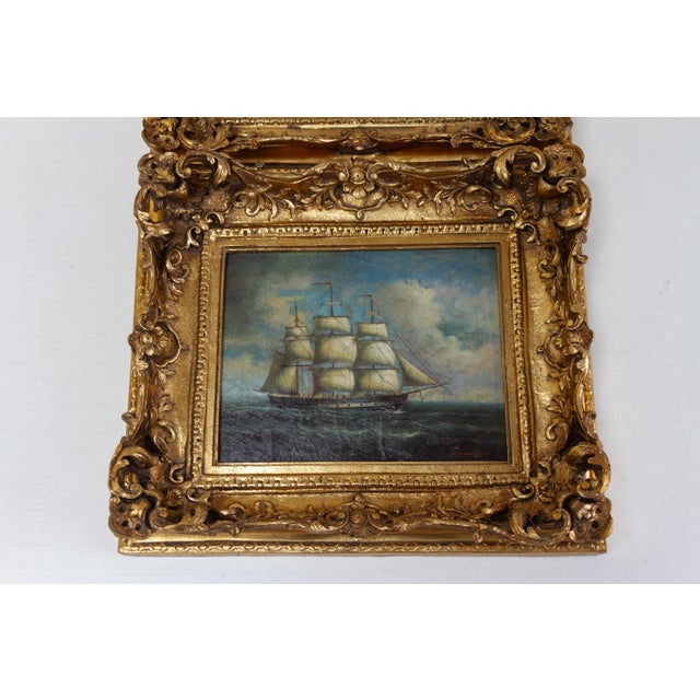 Sailing Ships, 20th Century, Oil Paintings, Framed, Set of 2 For Sale - Image 12 of 18