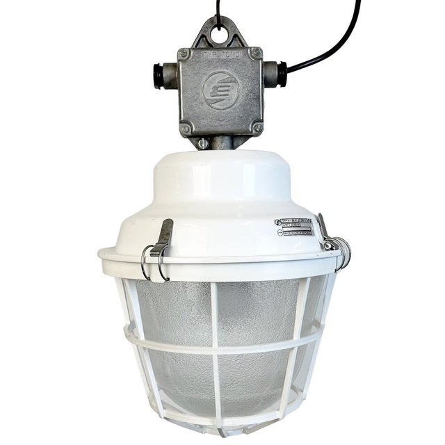 Industrial White Factory Light with Plastic Grid from Elektrosvit, 1990s For Sale - Image 17 of 17