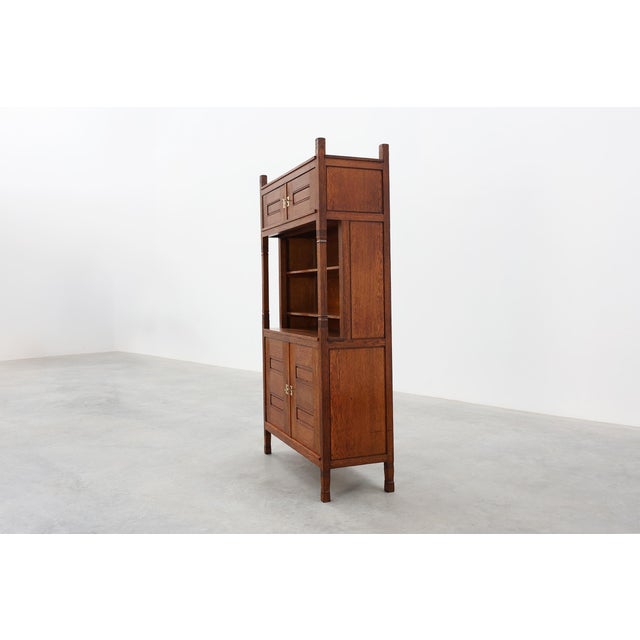 Antique Dutch Jugendstil Oak Cabinet with Open Shelf Section, 1890s For Sale - Image 4 of 17