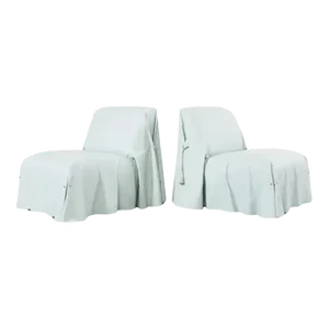 Pair of Fendi Casa Arctic Blue Leather Tunica Lounge Chairs