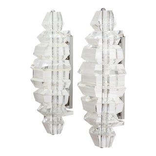 1980s Faceted Lucite Sconces - A Pair For Sale