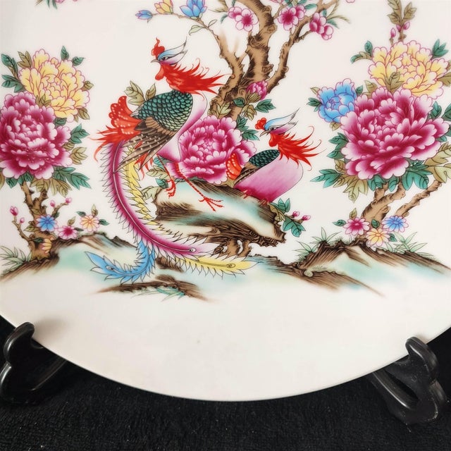 Chinese Ceramic Plate,Famille Rose Porcelain Plate Hand Painted Flowers and Phoenix Pattern For Sale - Image 9 of 11