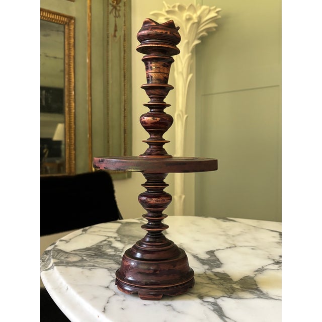 Traditional Antique Dutch Colonial Treen Turned Wood Candleholder For Sale - Image 3 of 16