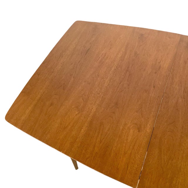 Wood Mid-Century Walnut Extension Dining Table, Sculpted Base For Sale - Image 7 of 18