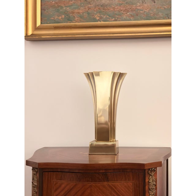 1970s Stiffel Brass Fan Uplight Table Lamp With Dimmer, Hollywood Regency Art Deco Revival For Sale In New York - Image 6 of 8