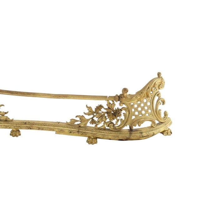 French Oversized Antique French Louis XVI Gilt Bronze Fireplace Fender 19thC For Sale - Image 3 of 8