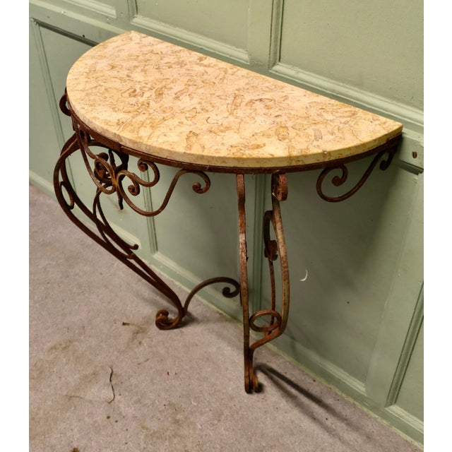 Rustic French Wrought Iron Marble Console Table For Sale - Image 5 of 7