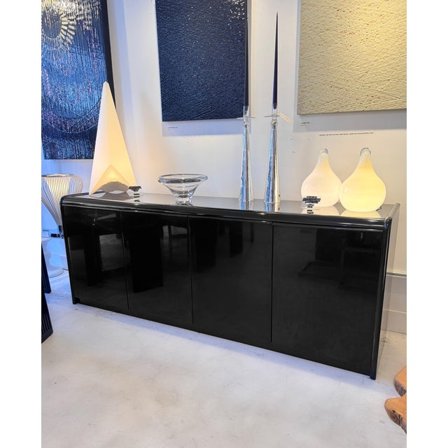 Black Italian Postmodern Black Laquered Sideboard, 1980s For Sale - Image 8 of 9