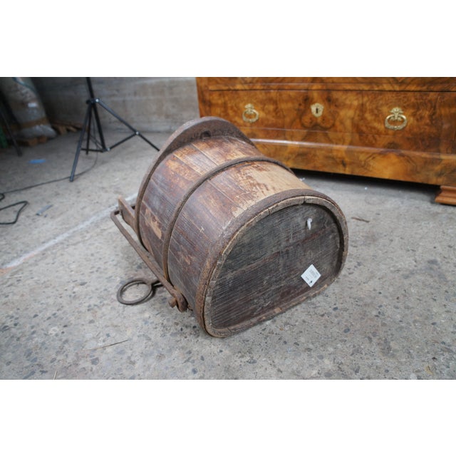 Wood Late 19th Century Primitive Antique Chinese Forged Iron & Elm Water Bucket Umbrella Cane Stand For Sale - Image 7 of 10