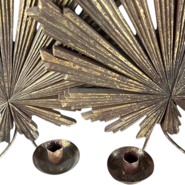 A Pair of large Wood Sunburst Form Wall Sconces 21 x 15. Italian.