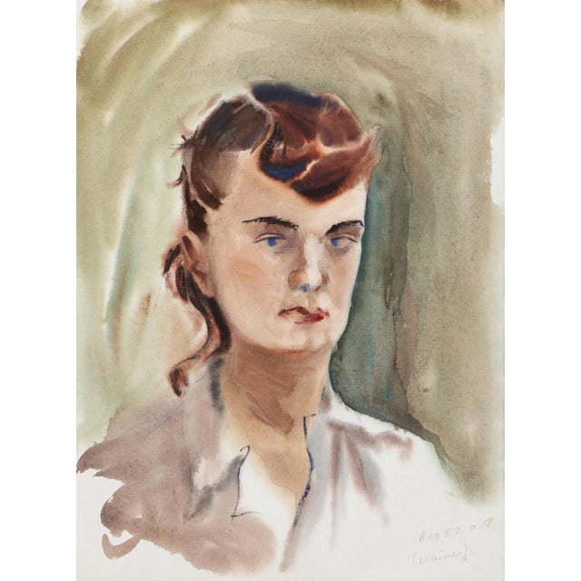 Eve Nethercott, Portrait of Woman in Maine (P2.55), Watercolor on Paper For Sale - Image 4 of 4