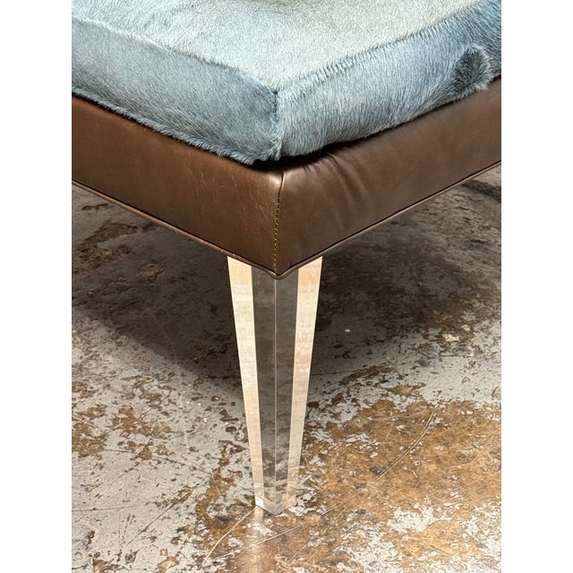Blue Lee Industries for Witford Hide + Leather Ottoman For Sale - Image 8 of 12