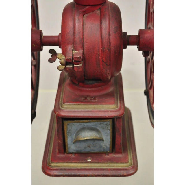 Late 19th Century Swift Mill Lane Red & Blue Cast Iron Victorian Coffee Mill Grinder With Drawer For Sale - Image 9 of 12