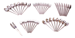 Mid-Century Japanese Modern Forty-Two Piece "Diamond" Stainless Steel Flatware Set